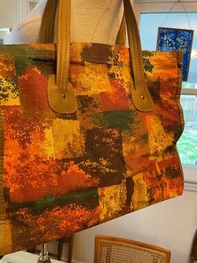 Vintage Tote Bag in Orange, Brown, Green